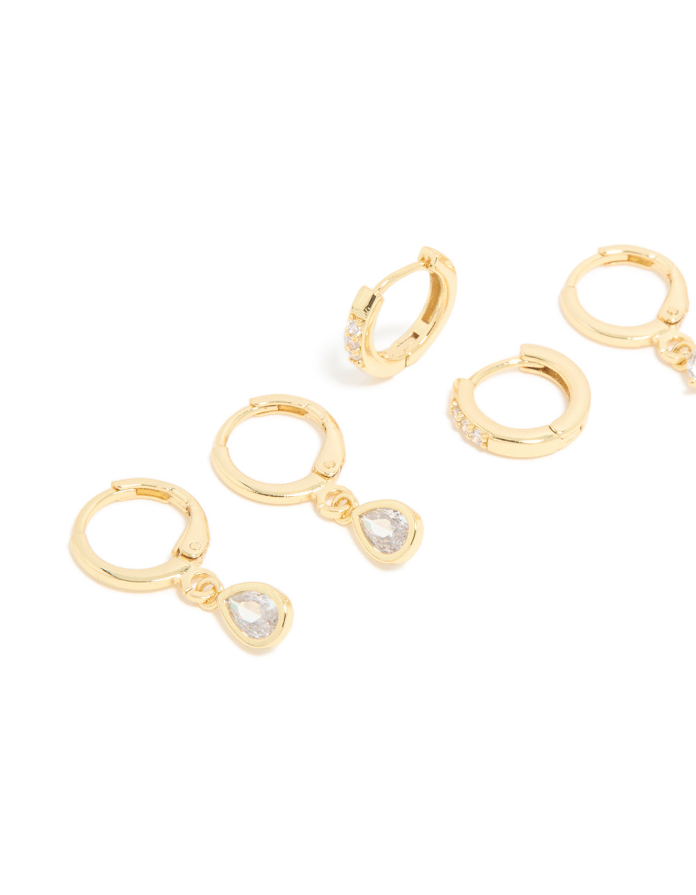 Gold Plated Pearl & Cubic Zirconia Drop Huggie Earrings 4-Pack