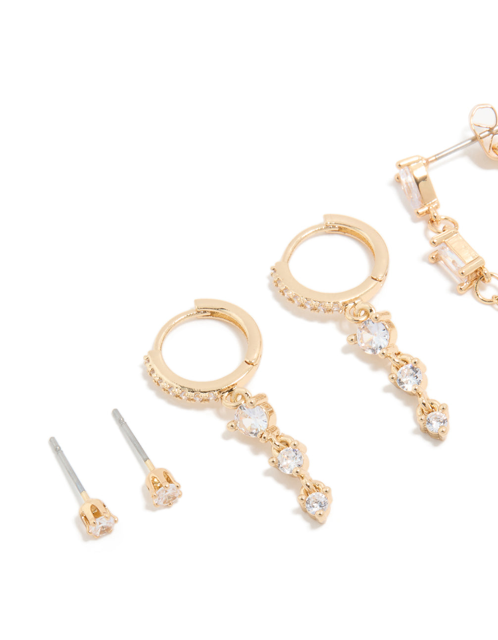 Gold Plated Cubic Zirconia Lovely Chain & Stud Earrings 4-Pack