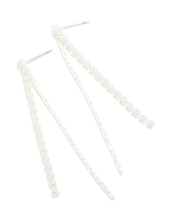 Silver Plated Cubic Zirconia Mixed Textured Cup Chain Drop Earrings