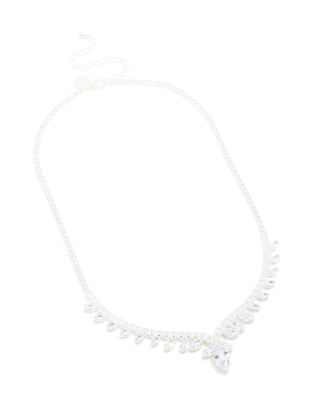 Silver Plated Cubic Zirconia Dazzling Pear Statement Necklace