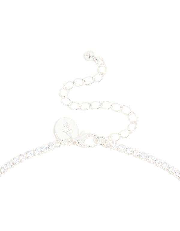 Silver Plated Cubic Zirconia Dazzling Pear Statement Necklace