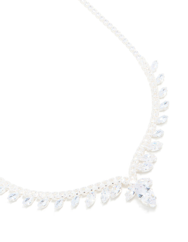 Silver Plated Cubic Zirconia Dazzling Pear Statement Necklace