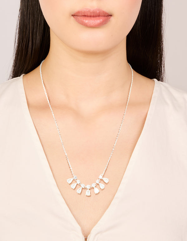 Silver Plated Cubic Zirconia 7-Pear Pendants Necklace