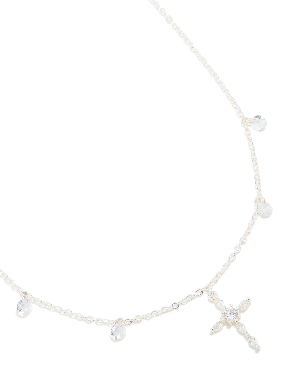 Silver Plated Cubic Zirconia Floating Cross Pendant Necklace