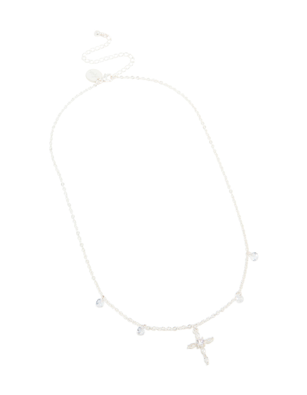 Silver Plated Cubic Zirconia Floating Cross Pendant Necklace