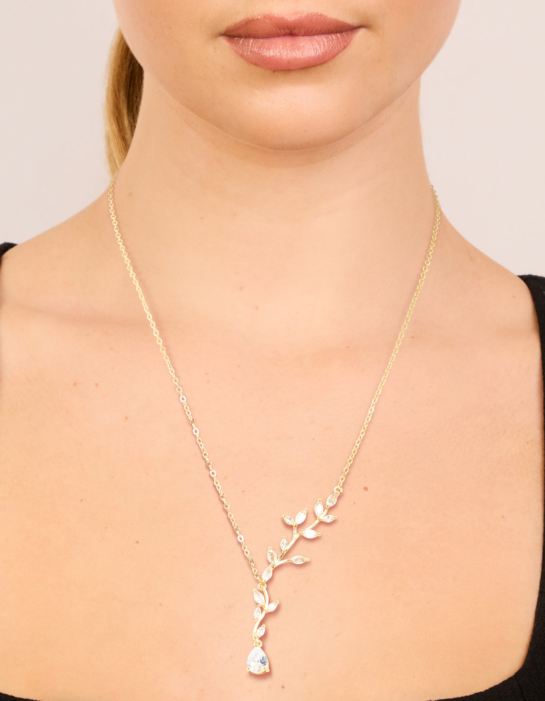 Gold Plated Cubic Zirconia Vine Pear Necklace