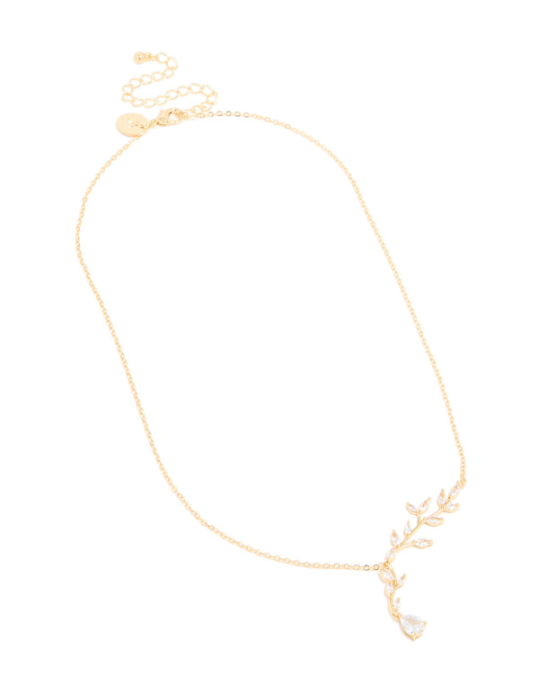 Gold Plated Cubic Zirconia Vine Pear Necklace