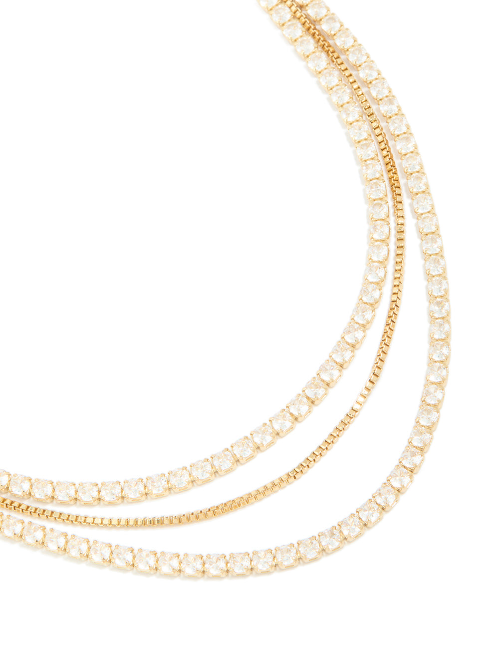 Gold Plated Cubic Zirconia Tennis Layered Necklace