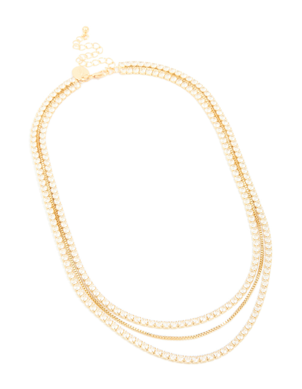 Gold Plated Cubic Zirconia Tennis Layered Necklace