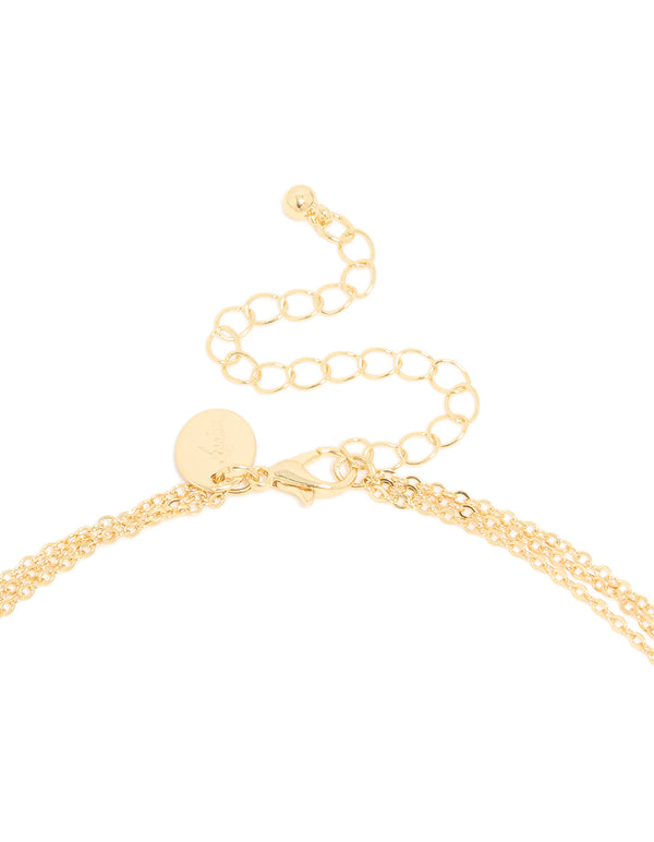 Gold Plated Cubic Zirconia Cross Layered Necklace
