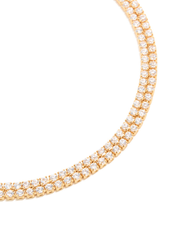 Gold Plated Cubic Zirconia Double Layered Tennis Bracelet