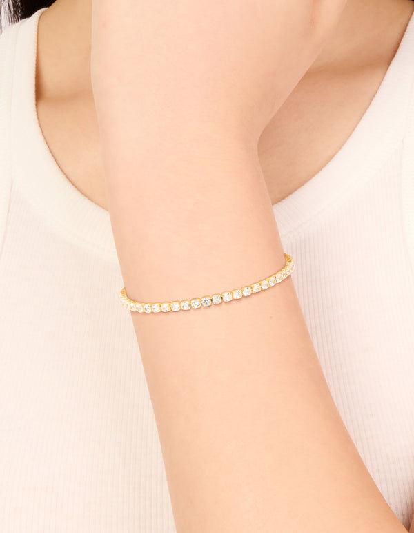 Gold Plated Cubic Zirconia Feminine Tennis Bracelet