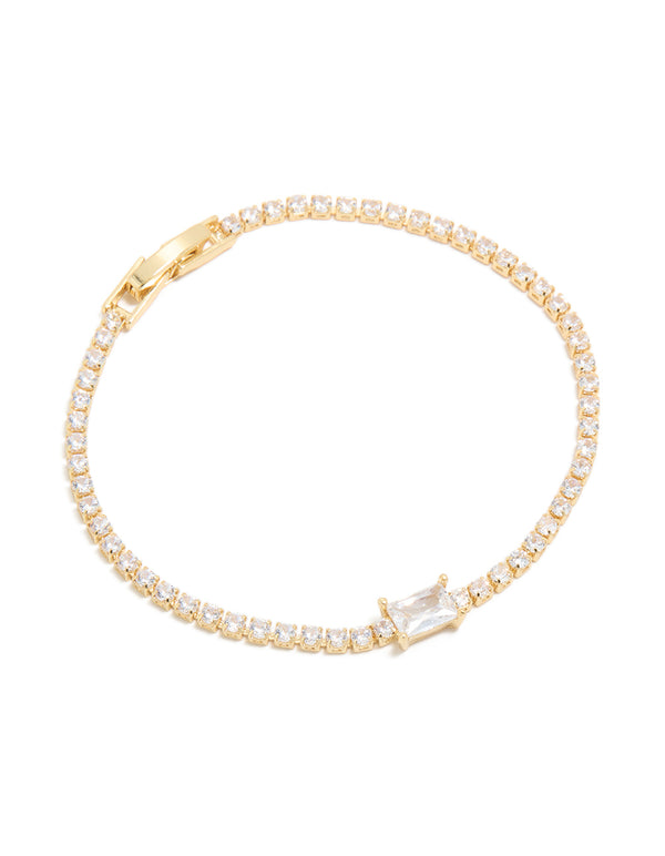 Gold Plated Cubic Zirconia Rectangular Centre & Tennis Bracelet