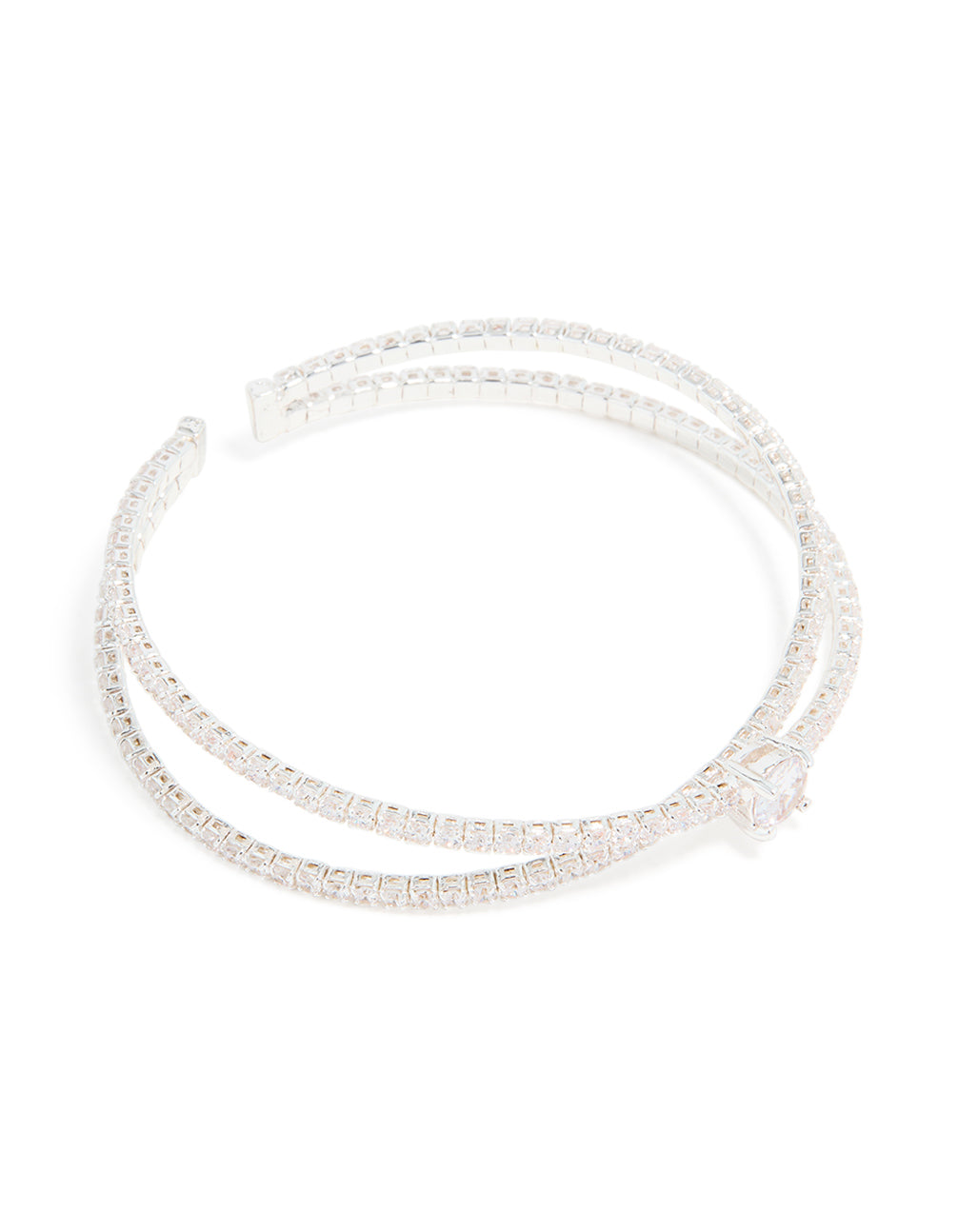 Silver Plated Cubic Zirconia Intersecting Wrist Cuff