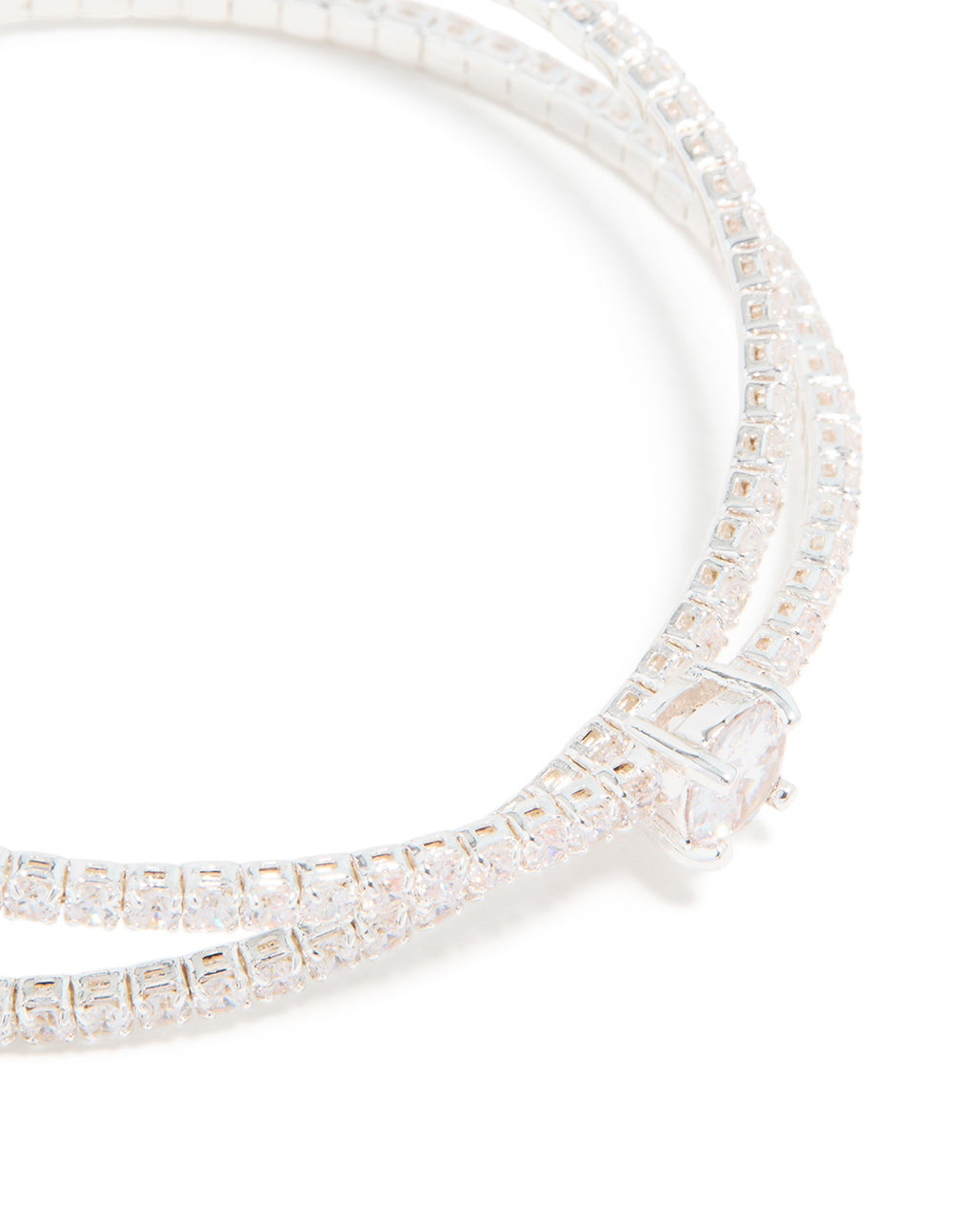 Silver Plated Cubic Zirconia Intersecting Wrist Cuff