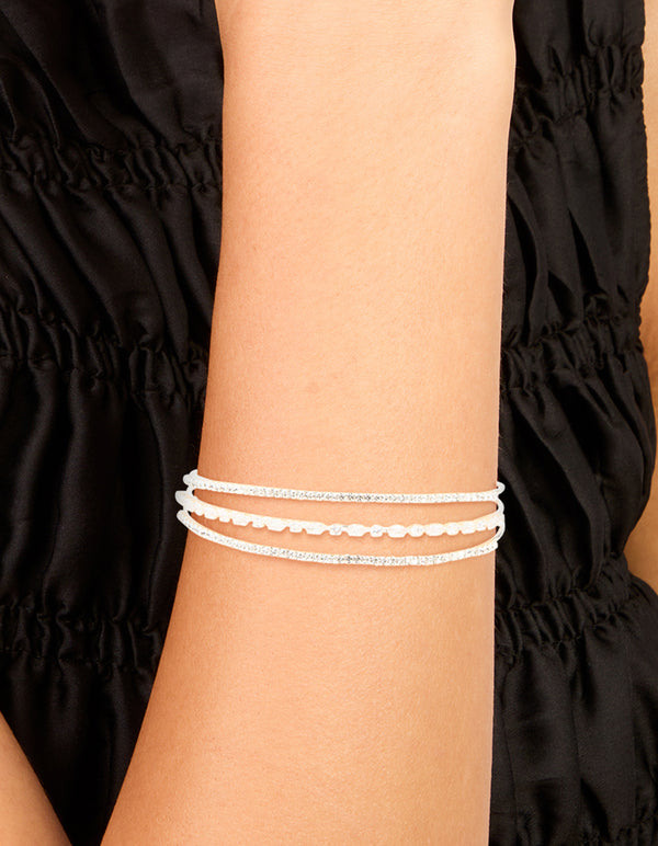 Silver Plated Cubic Zirconia Layered Wrist Cuff