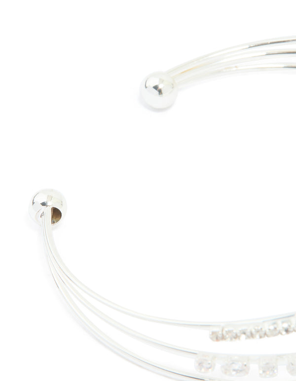Silver Plated Cubic Zirconia Layered Wrist Cuff
