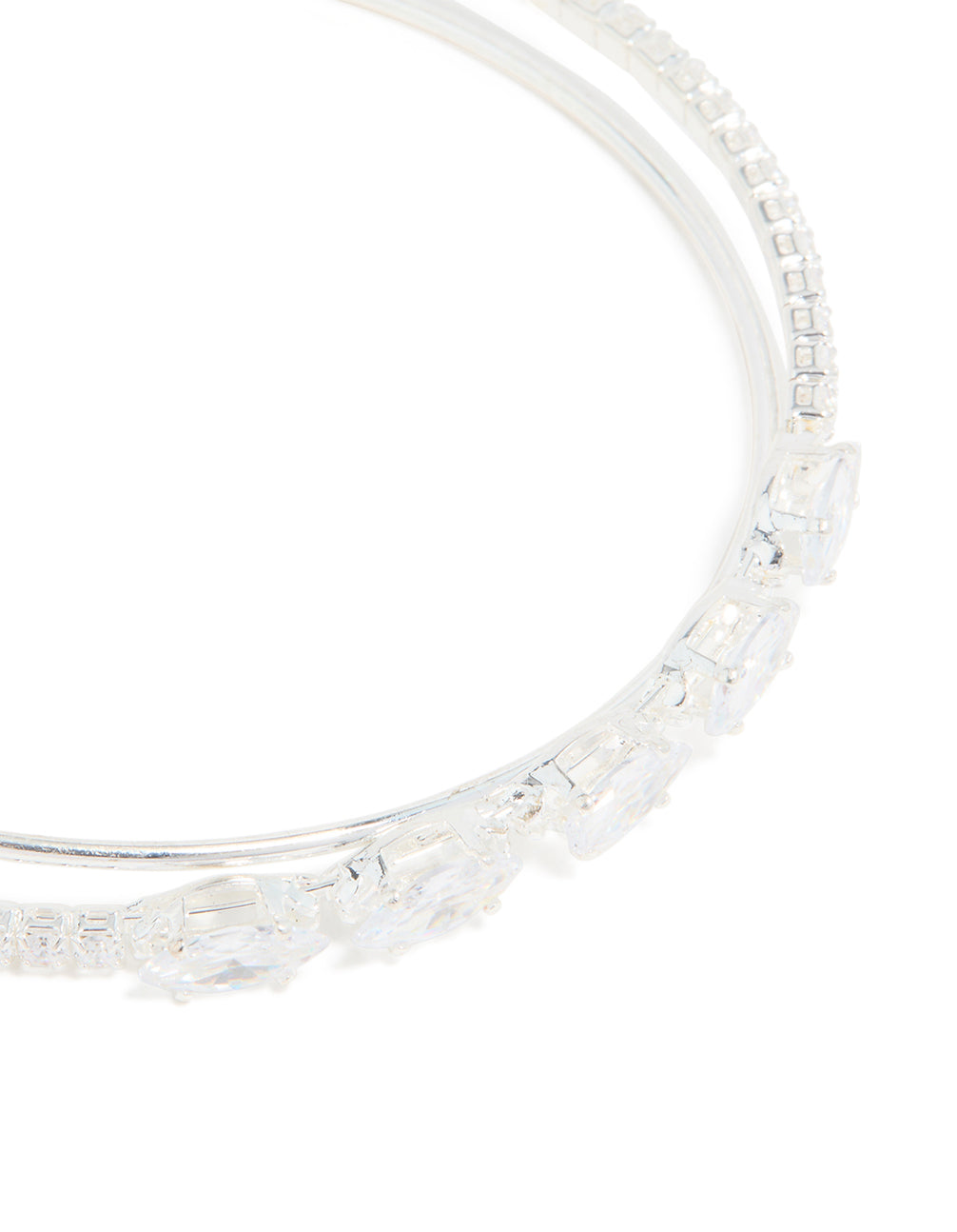 Silver Plated Cubic Zirconia Criss-Cross Wrist Cuff