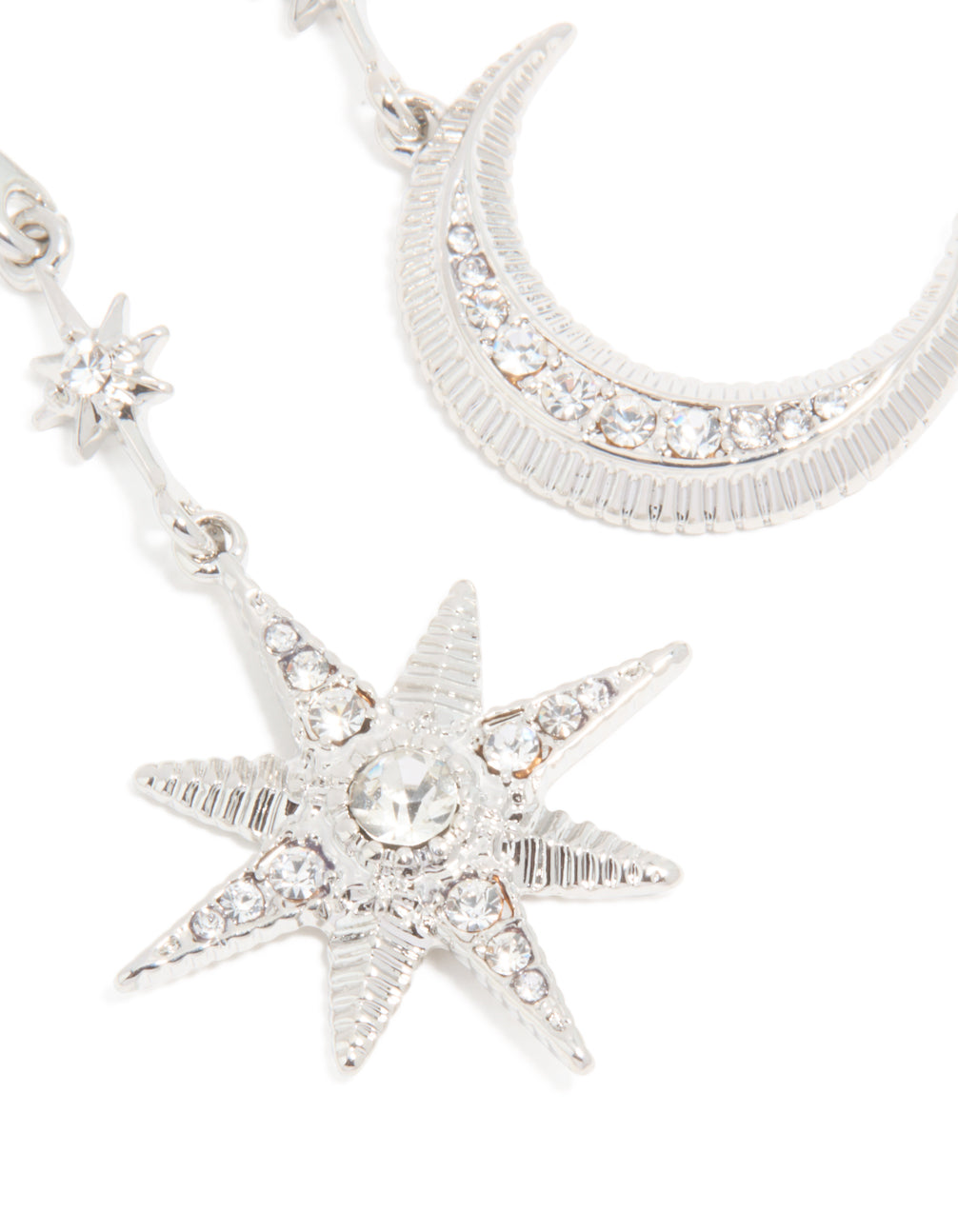 Silver Diamante Sun & Moon Drop Earrings