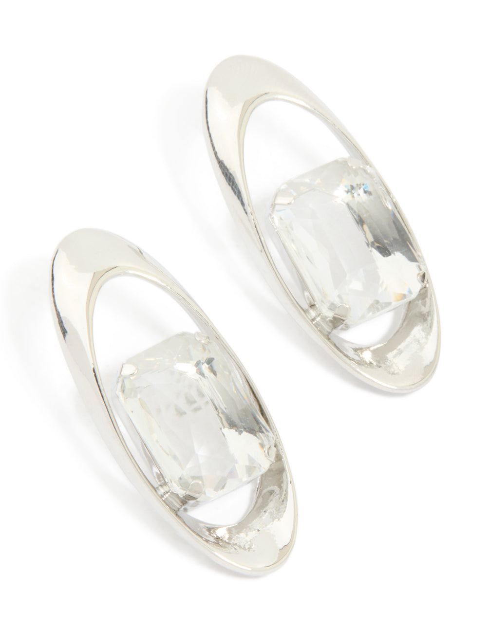 Silver Diamante Oval Stud Earrings