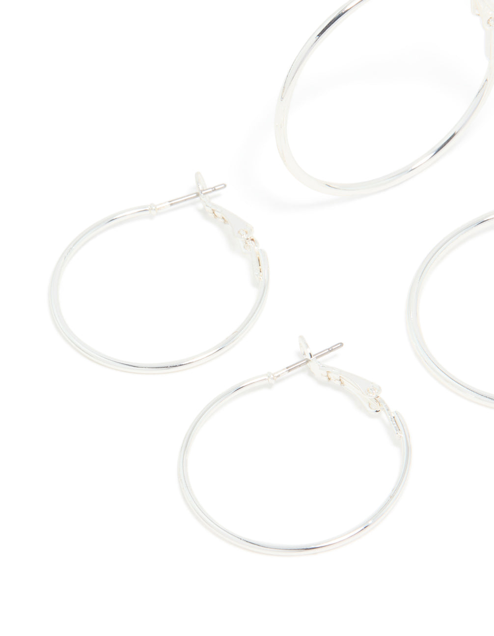 Silver Medium Smooth & Textured Hoop Earrings 3-Pack
