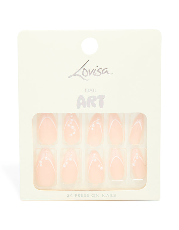 Pink Metallic French Tip Pearl Press On Nails 24-Set