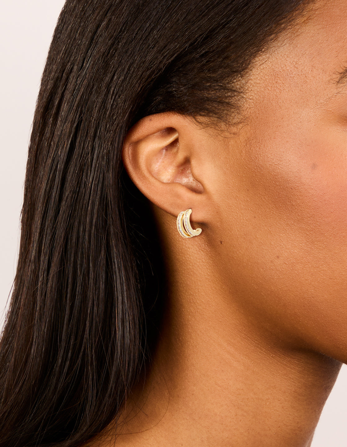 Gold Plated Cubic Zirconia Double Layered Hoop Earrings