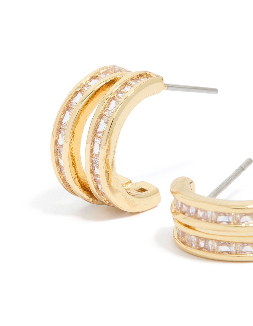 Gold Plated Cubic Zirconia Double Layered Hoop Earrings