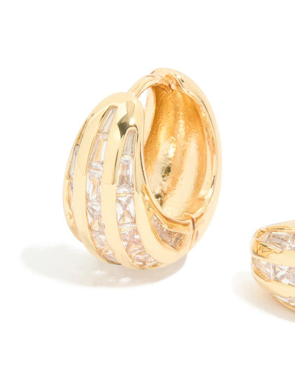 Gold Plated Cubic Zirconia Inlay Huggie Earrings