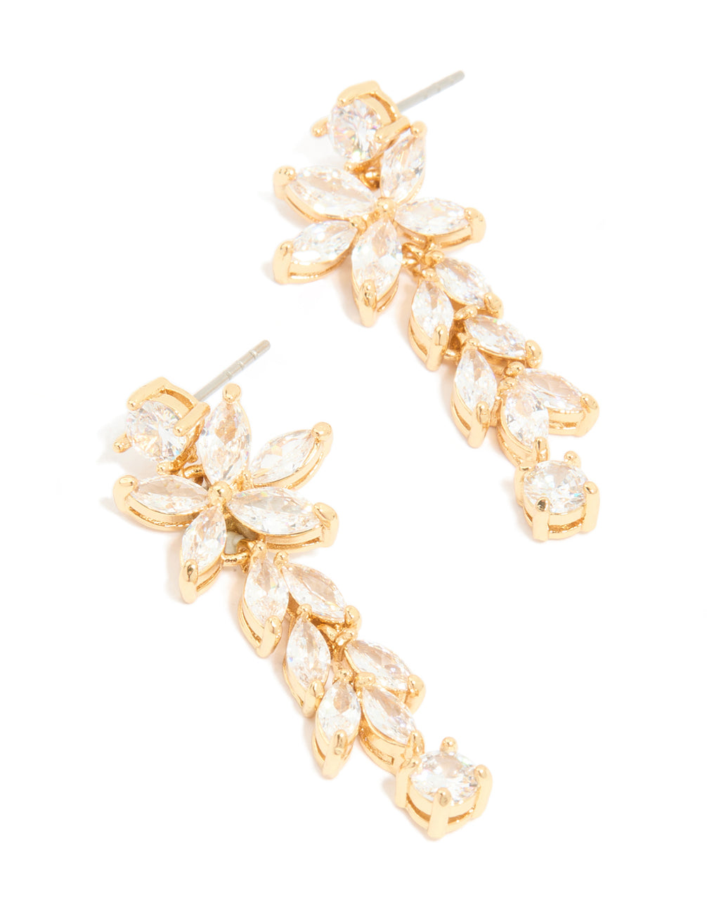 Gold Plated Cubic Zirconia Medium Flower Drop Earrings