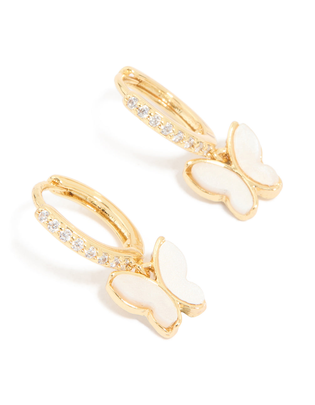 Gold Plated Cubic Zirconia Inlay Mini Butterfly Huggie Earrings
