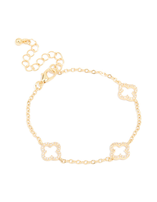 Gold Plated Cubic Zirconia Flower Outline Bracelet