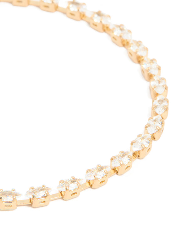 Gold Plated Cubic Zirconia Oval Tennis Bracelet