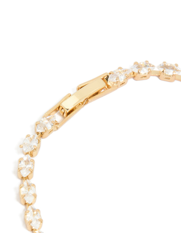 Gold Plated Cubic Zirconia Oval Tennis Bracelet