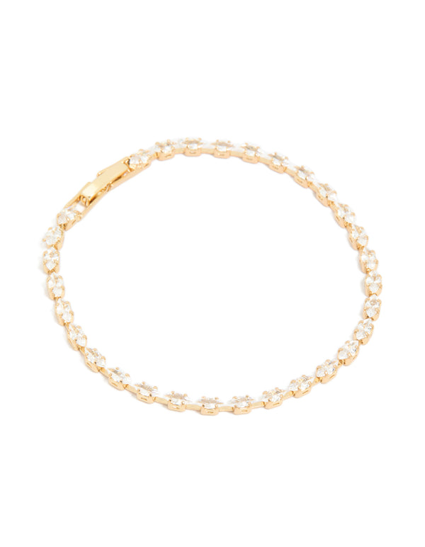 Gold Plated Cubic Zirconia Oval Tennis Bracelet