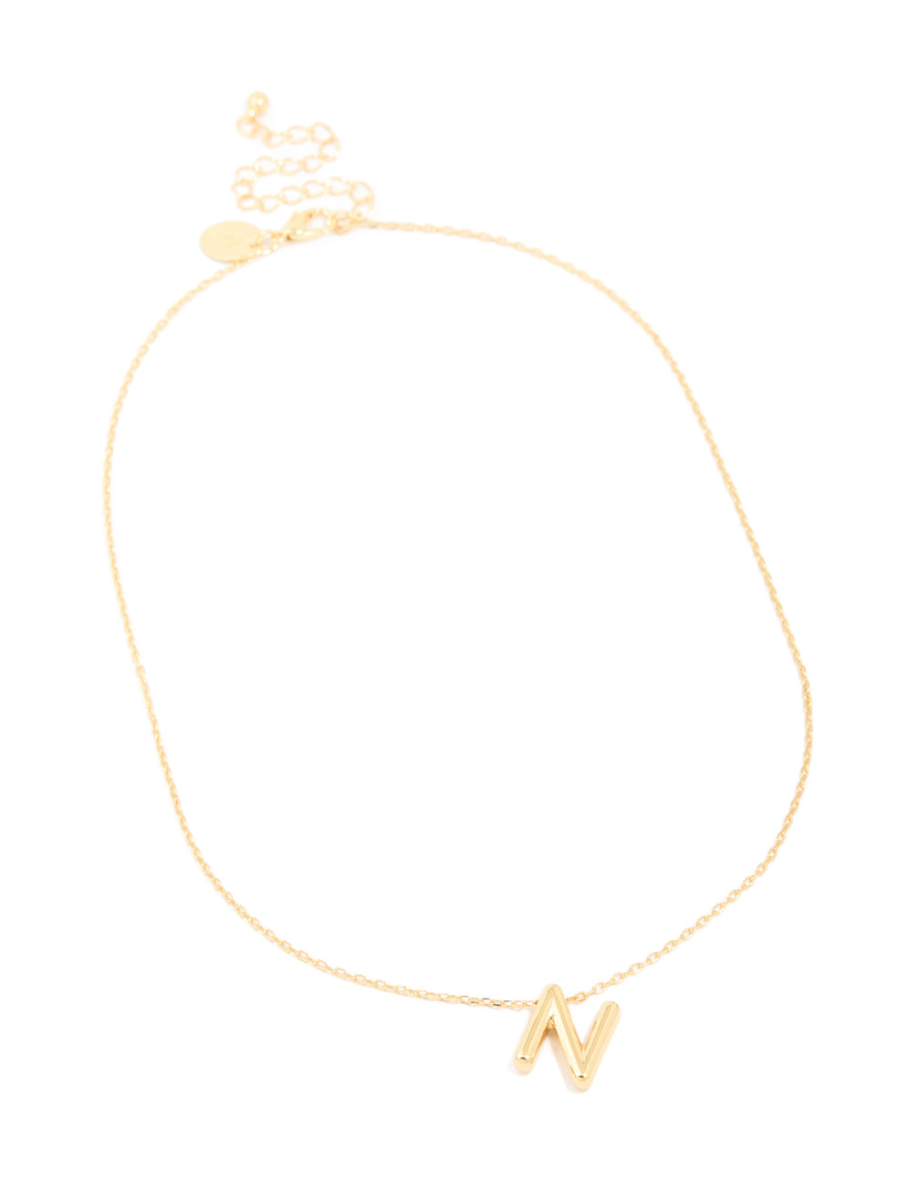 Gold Plated Bubble Letter N Necklace