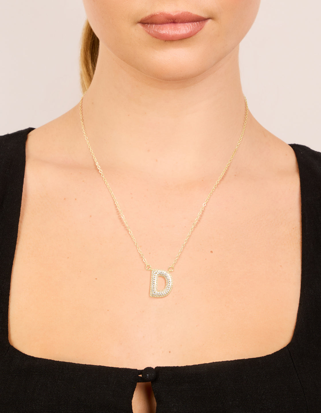 Gold Plated Cubic Zirconia Pave Letter D Necklace