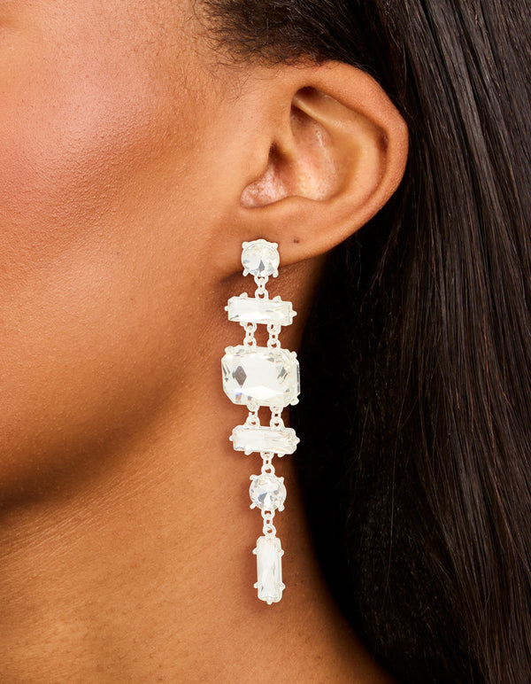 Silver Diamante Large Mixed Drop Earrings