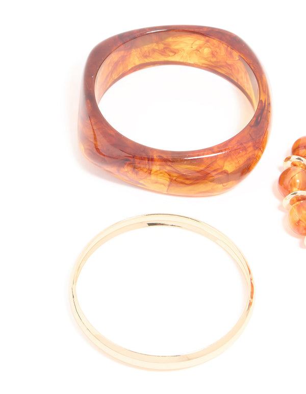 Gold & Brown Acrylic Brown Bangles 3-Pack