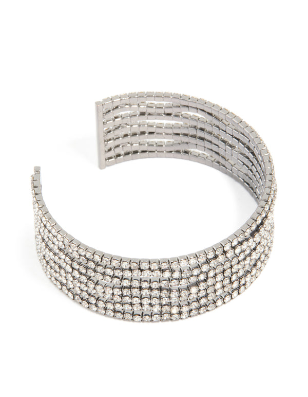 Gunmetal Silver Diamante Wavy Wrist Cuff