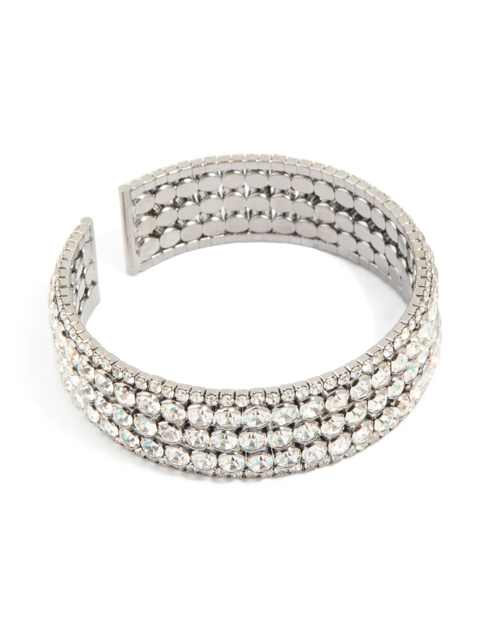 Gunmetal Silver Diamante Glitzy Five Layered Wrist Cuff
