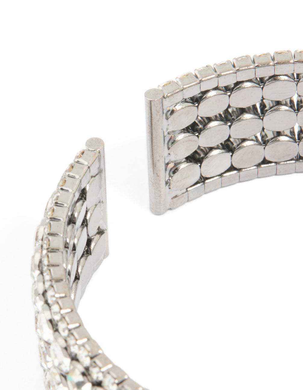Gunmetal Silver Diamante Glitzy Five Layered Wrist Cuff