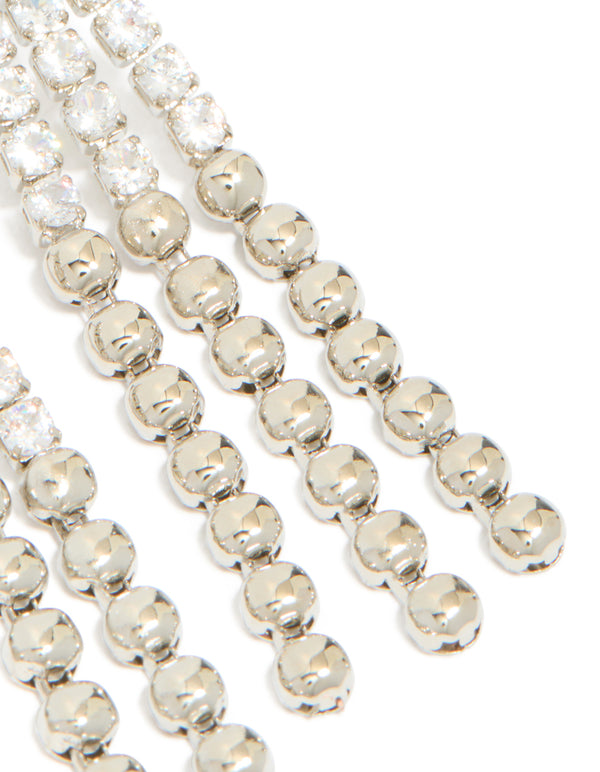 Introducing silver cubic zirconia half cup chain drop earrings in clear post detail view