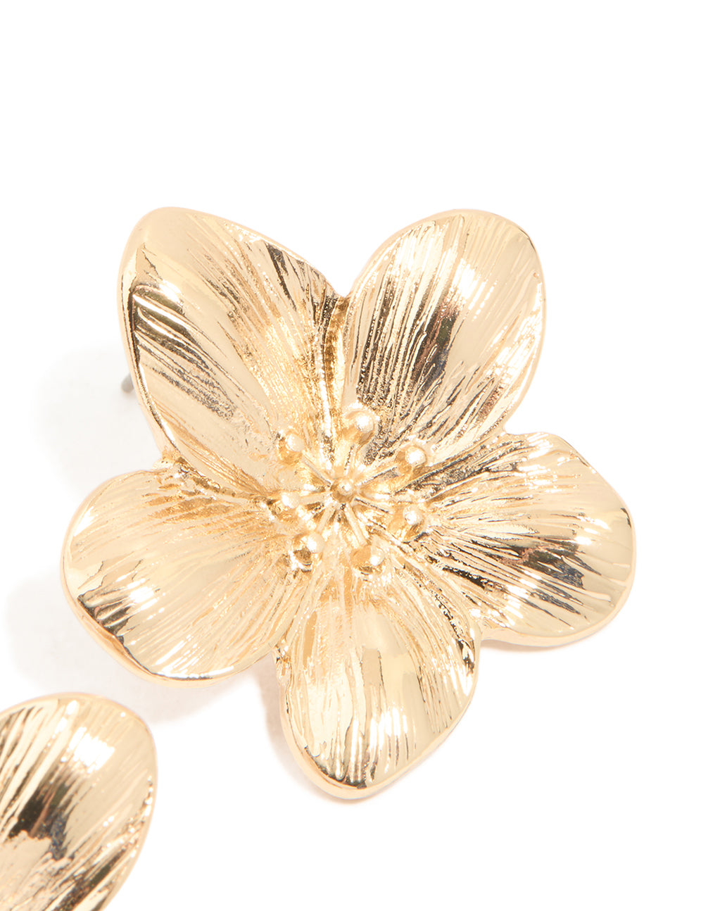 Gold Textured Flower Stud Earrings