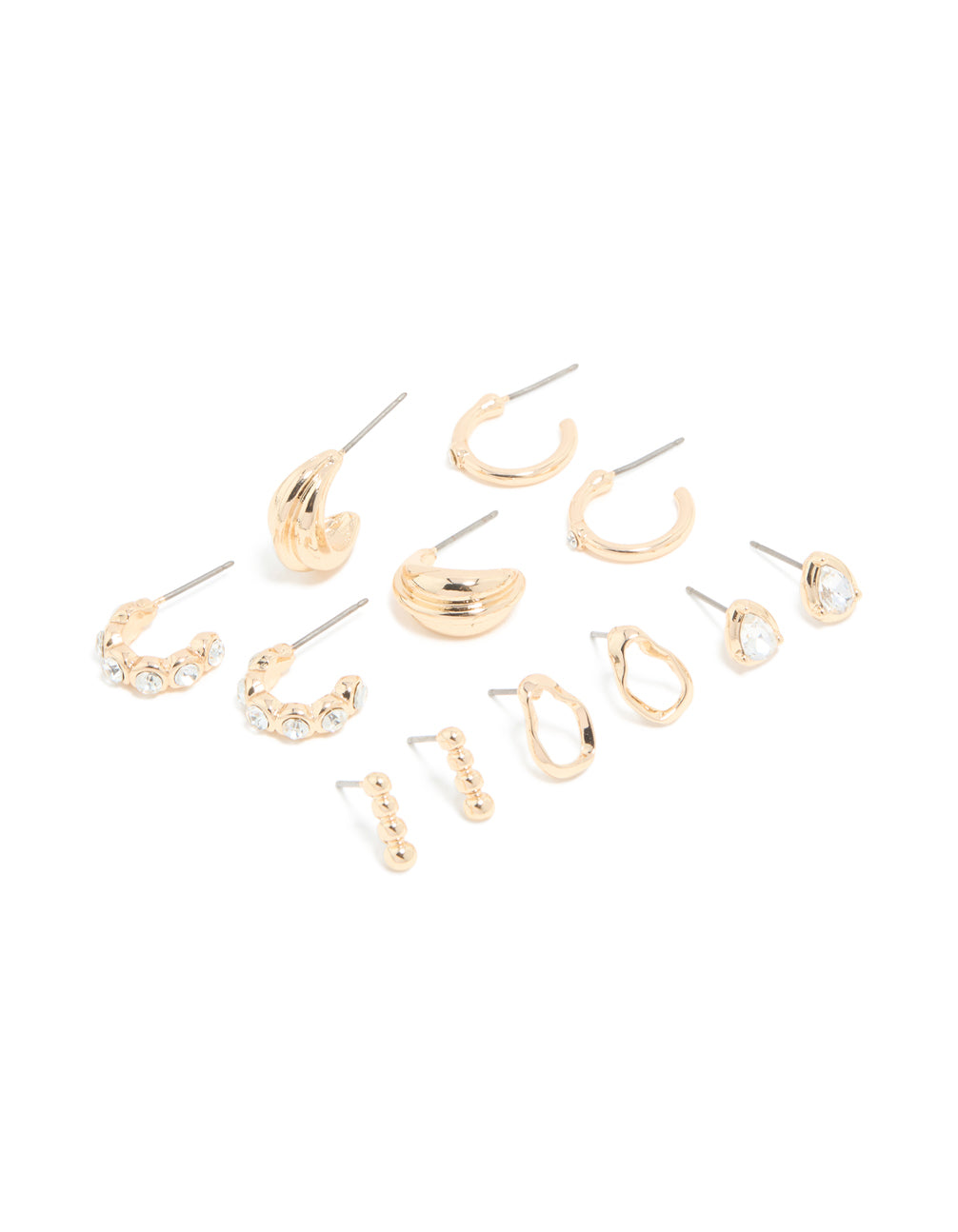 Gold Diamante Ornate Stud & Hoop Earrings 6-Pack