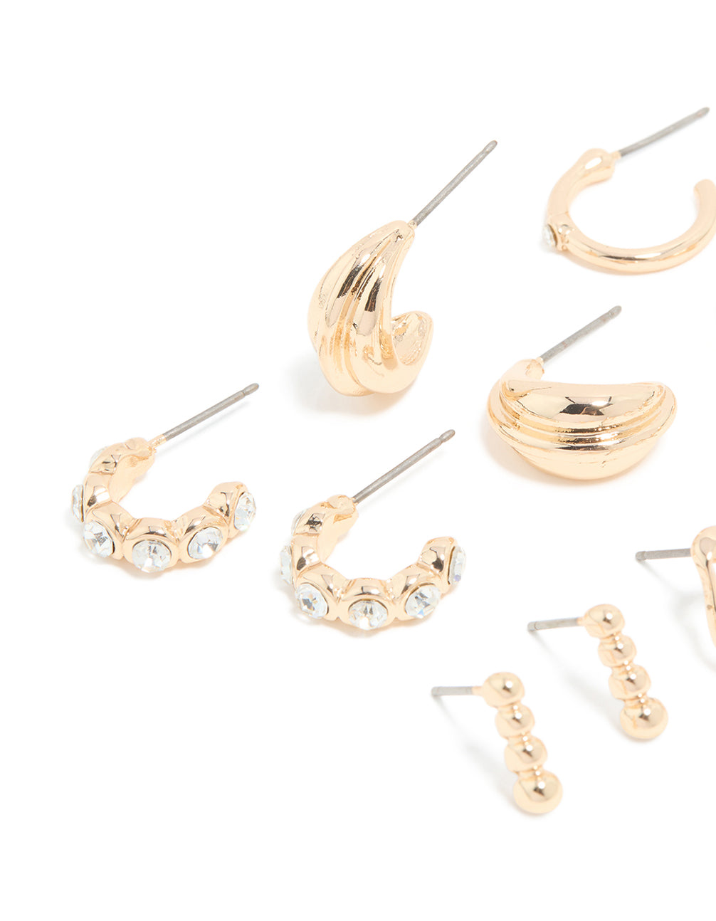 Gold Diamante Ornate Stud & Hoop Earrings 6-Pack