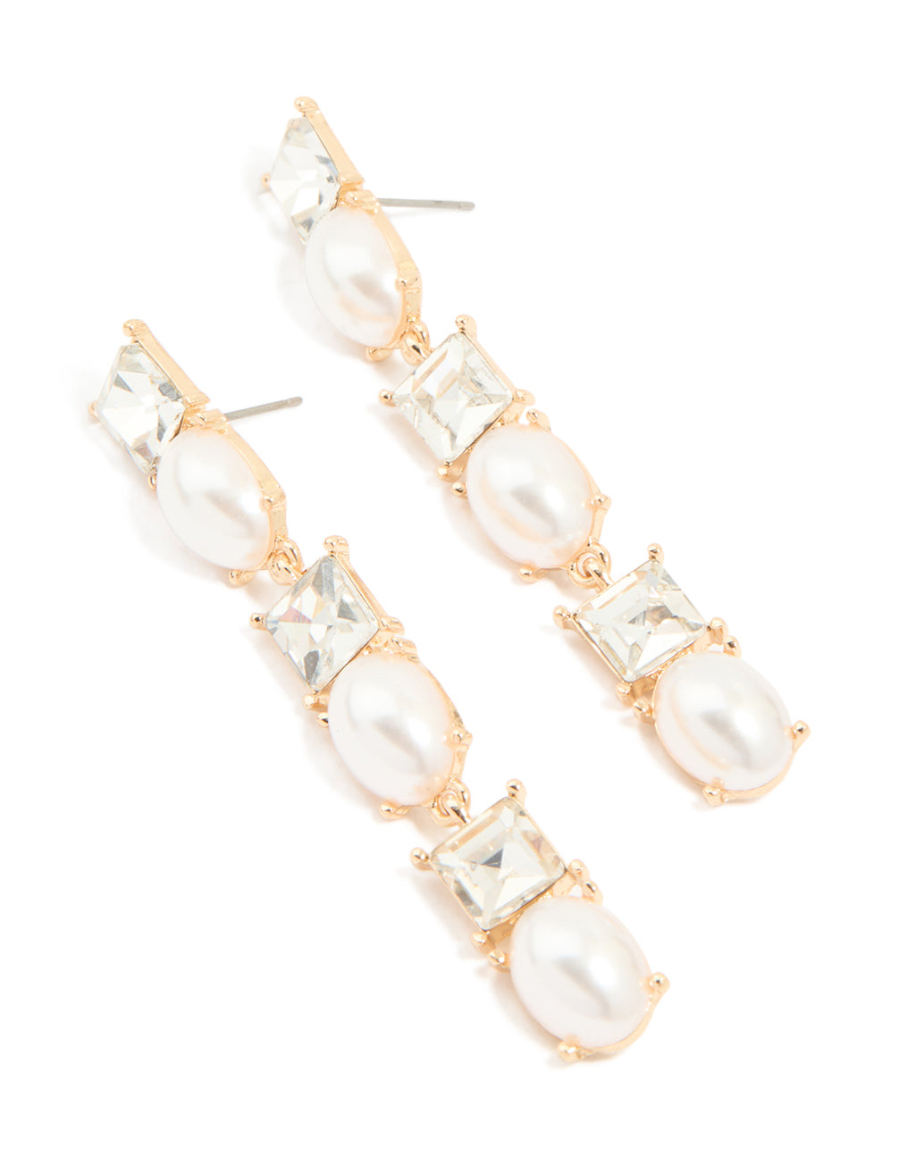 Gold Pearl & Diamante Mixed Drop Earrings