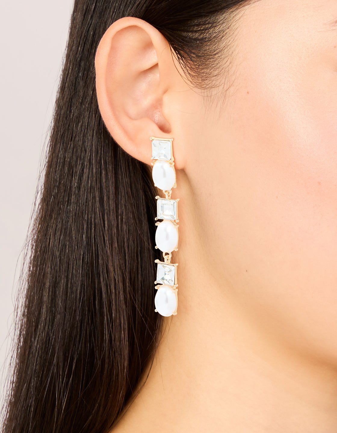 Gold Pearl & Diamante Mixed Drop Earrings