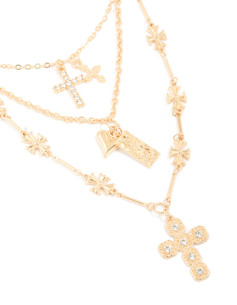 Gold Cross Charm Layered Necklace