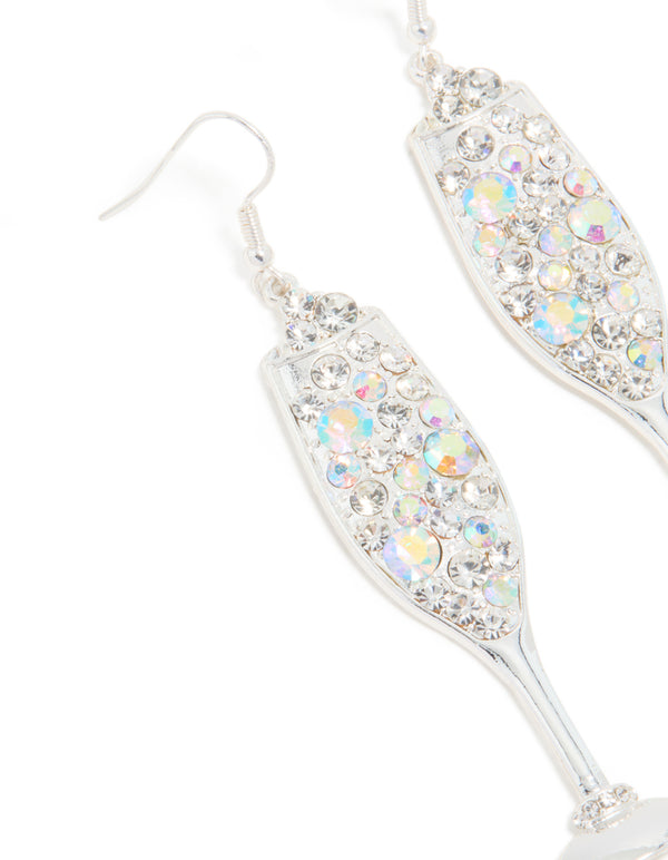 Silver Diamante Fizzy Champagne Glass Drop Earrings